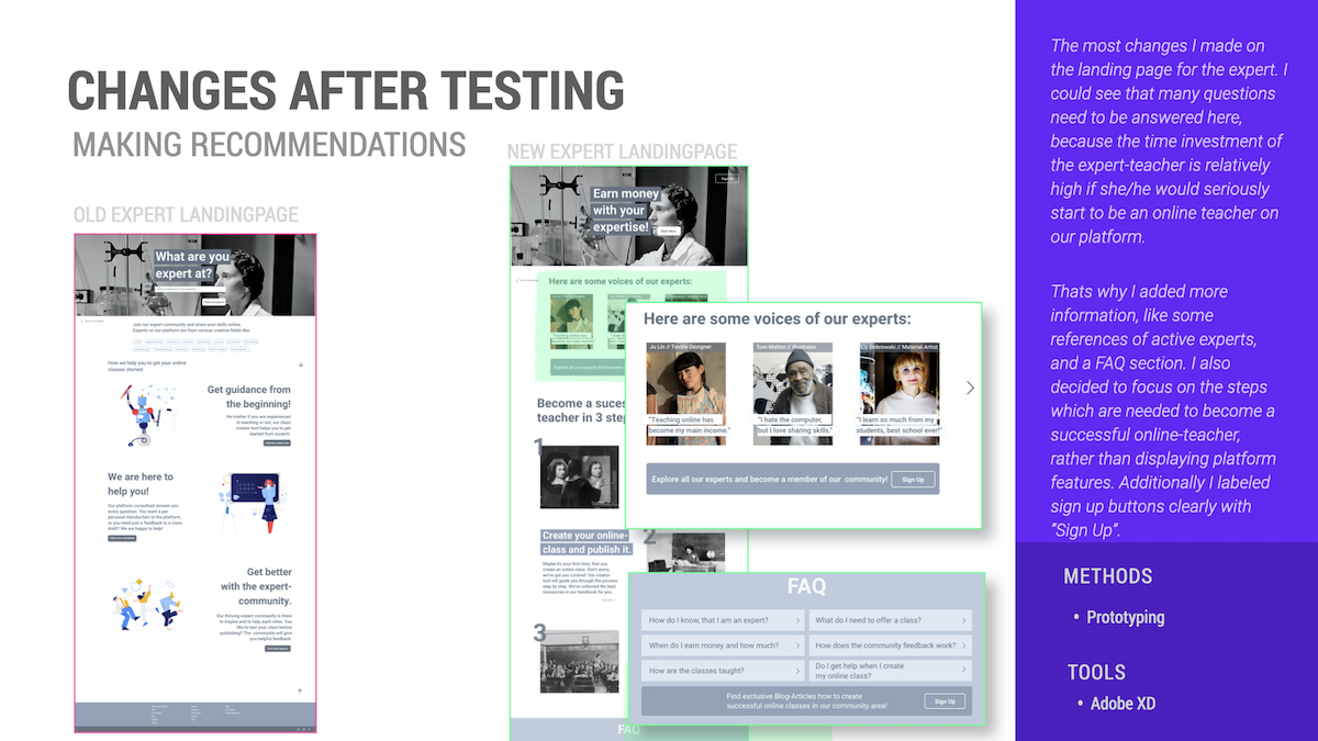 Changes after Testing