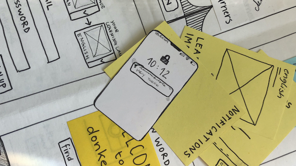 Picture of paper wireframes and sketches